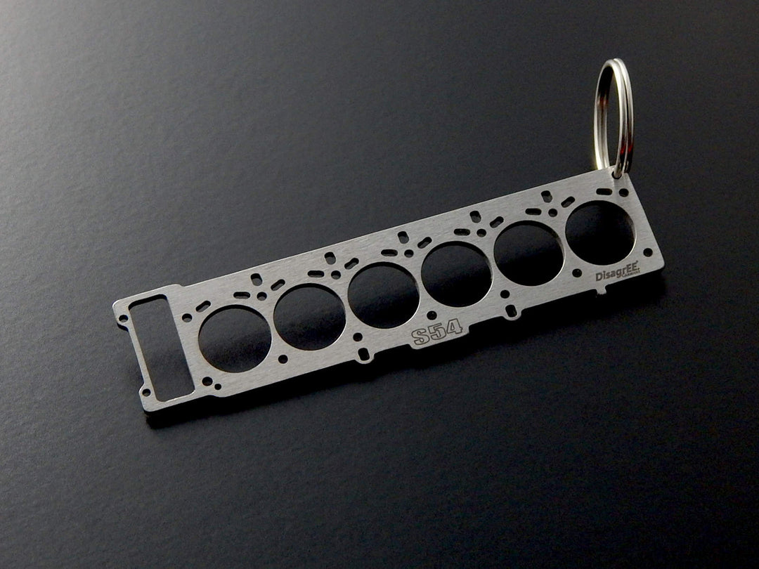 Miniatur einer Kopfdichtung für BMW S54Edelstahl Schlüsselanhänger  gebürstet – DisagrEE