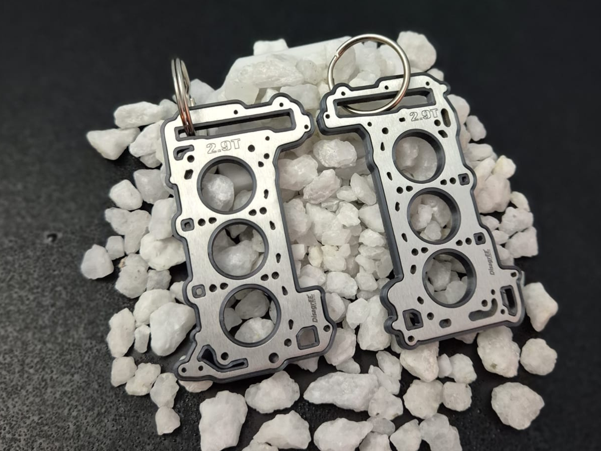 keychain - Schlüsselanhänger - Miniatur einer Kopfdichtung für Audi/Porsche 2.9 TFSI BiTurbo EA839 - DisagrEE Germany